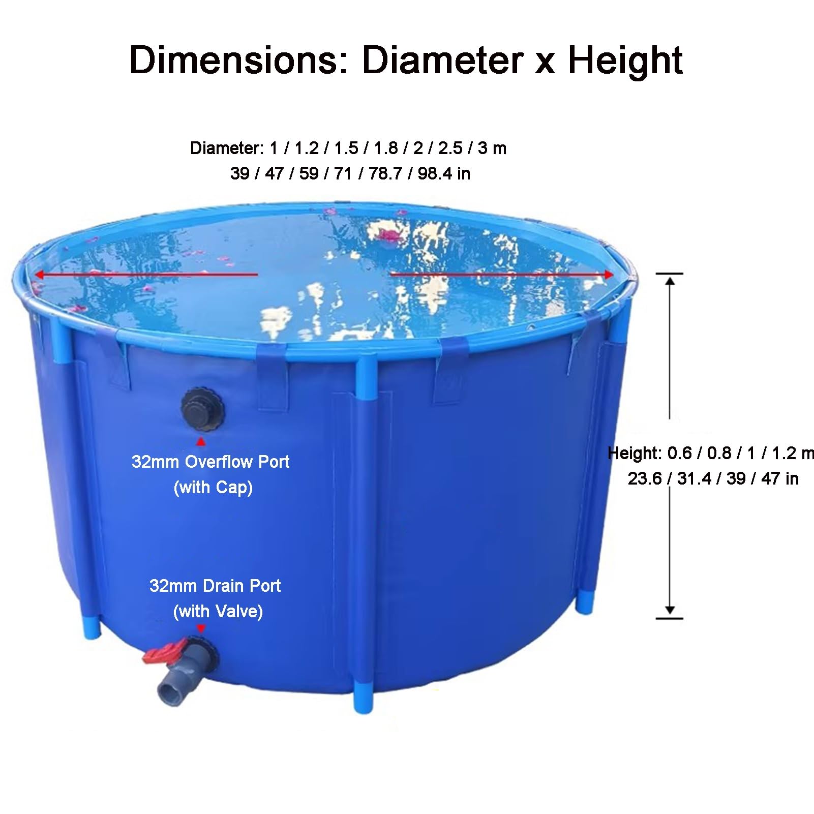 KoiPond rialzato, 3 x 0,8 m, rotondo, facile da installare; perfetto per giardino, patio, irrigazione agricola o stagno da bagno.