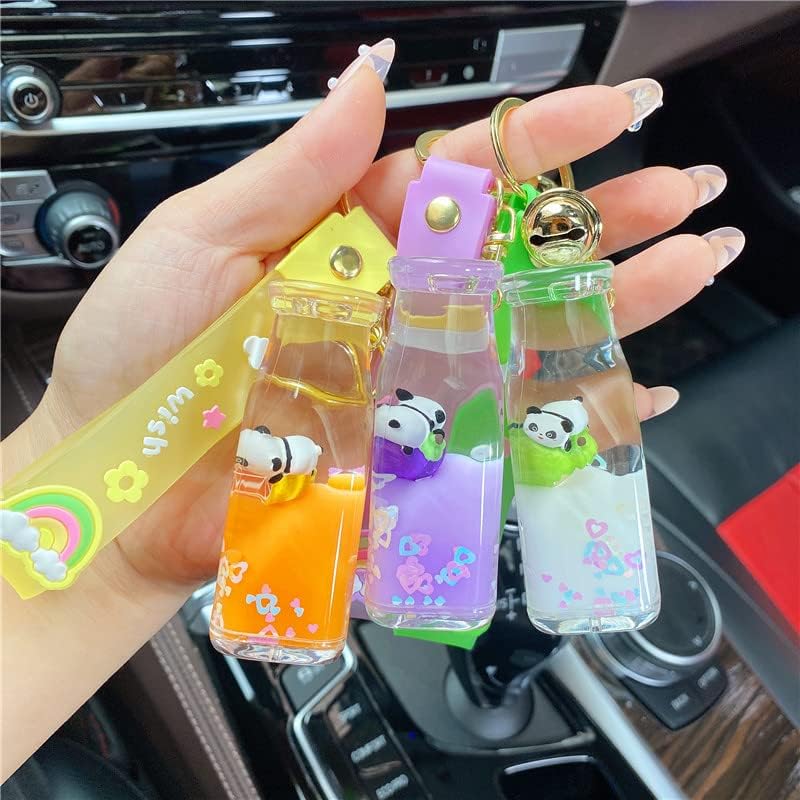 HSYHERE Girls Women Interesting Help Relax Floating Panda Baby Moving Sand Bottle Keychain Keyring Key Chain Key Ring - Image 3