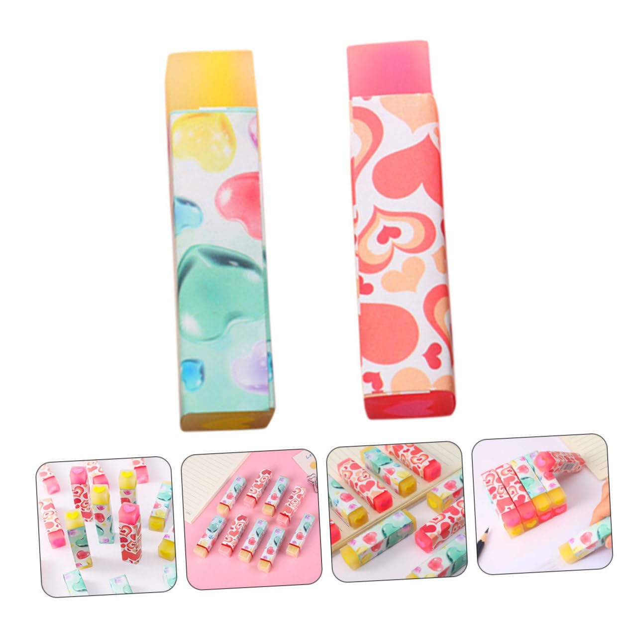 Gomme da Cancellare a Cuore Kawaii 32 Pezzi in Pvc | Festa Scuola Decor, Cartoon Erasers, Learning Stationery, Facile da Usare, per Bambini e Kids