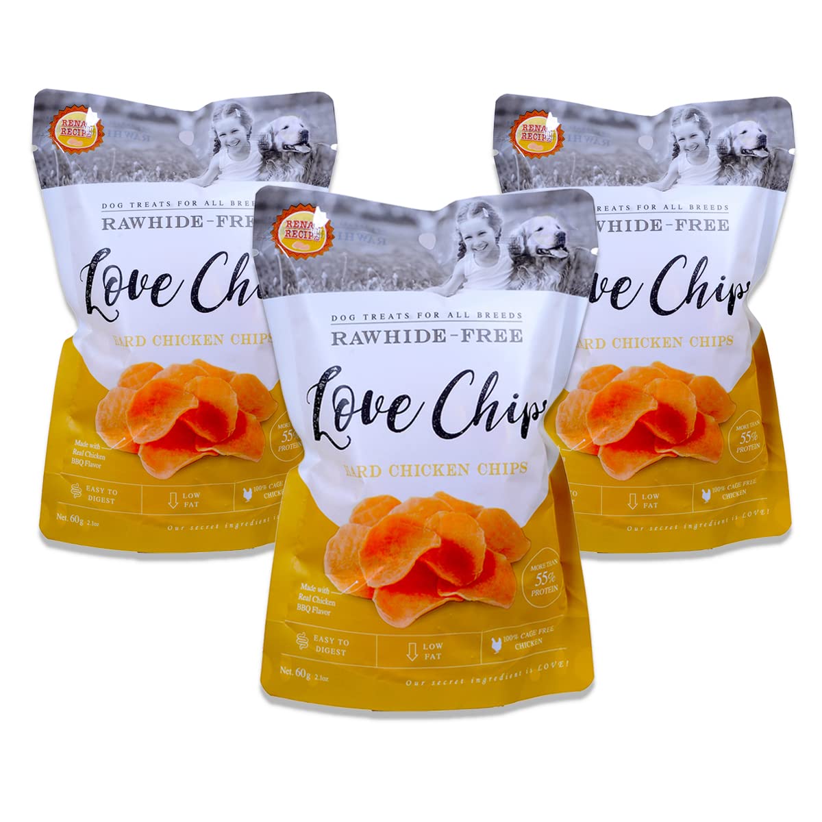 Renas Love Chip for Dogs, Chicken Dog Treat BBQ Flavour, 180g (Pack of 3) (B0B5VCHPL5) Amazon Price History, Amazon Price Tracker