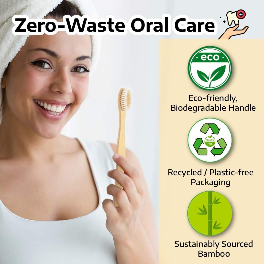 BambooIndia Bamboo Standard Toothbrush Manual | Pack Of 6 For Adults & Kids | Antibacterial & Biodegradable Handle | Natural & Eco-Friendly | Natural Colour Brush Set For Family - Image 5 thumbnail
