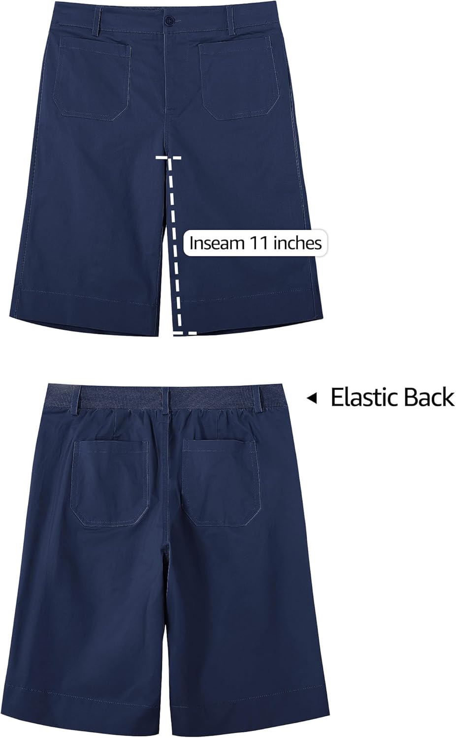 luvamia Bermuda Shorts for Women Knee Length High Waisted Dressy Casual Patch Pocket Chino Elastic Waist Long Shorts - Image 4