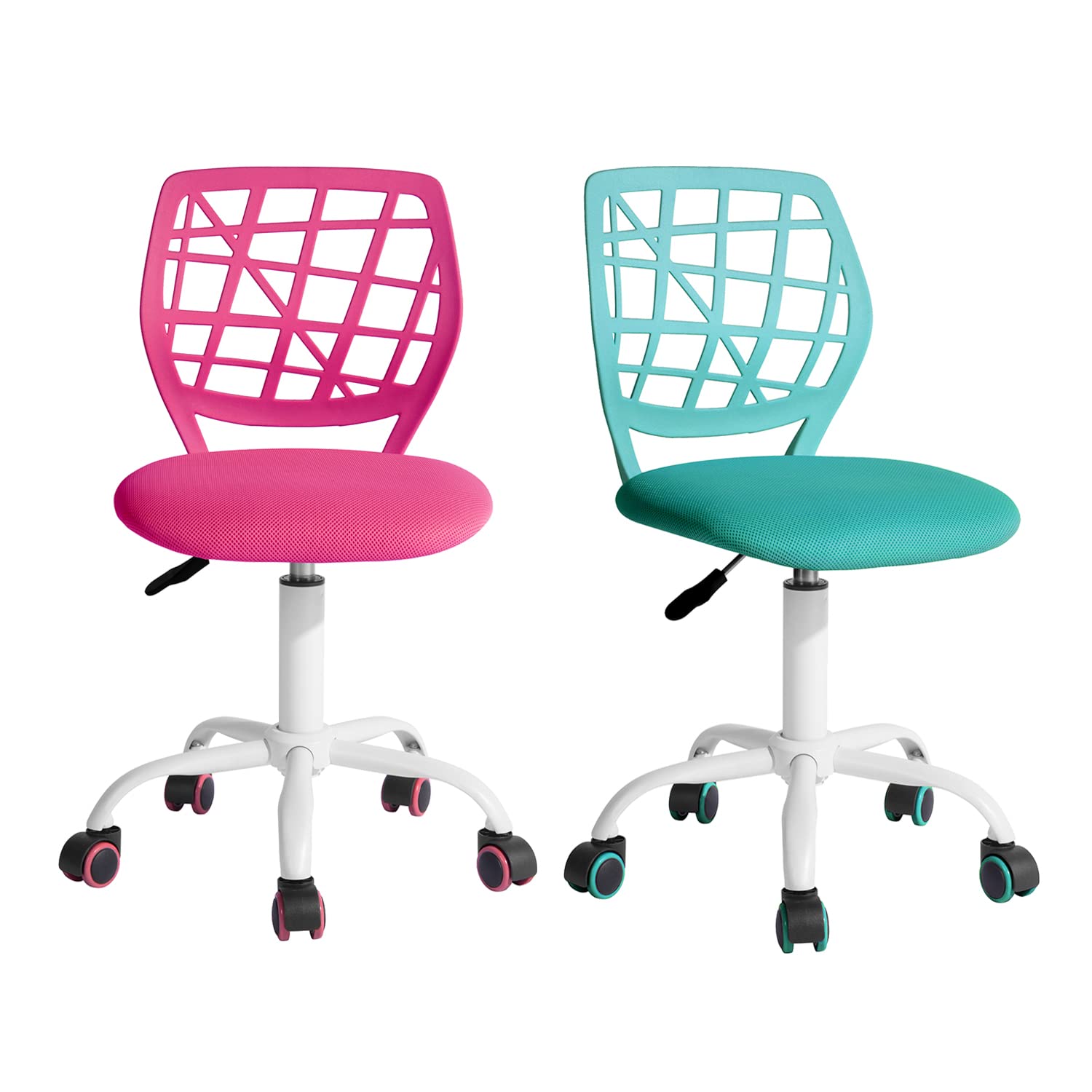 FurnitureR 2pcs, Ergonomic Adjustable Height Swivel Rolling, Computer Desk Chair for Home, Office and Study, Metal, Pink Turquoise, 38.5CM x40CM x75-87CM