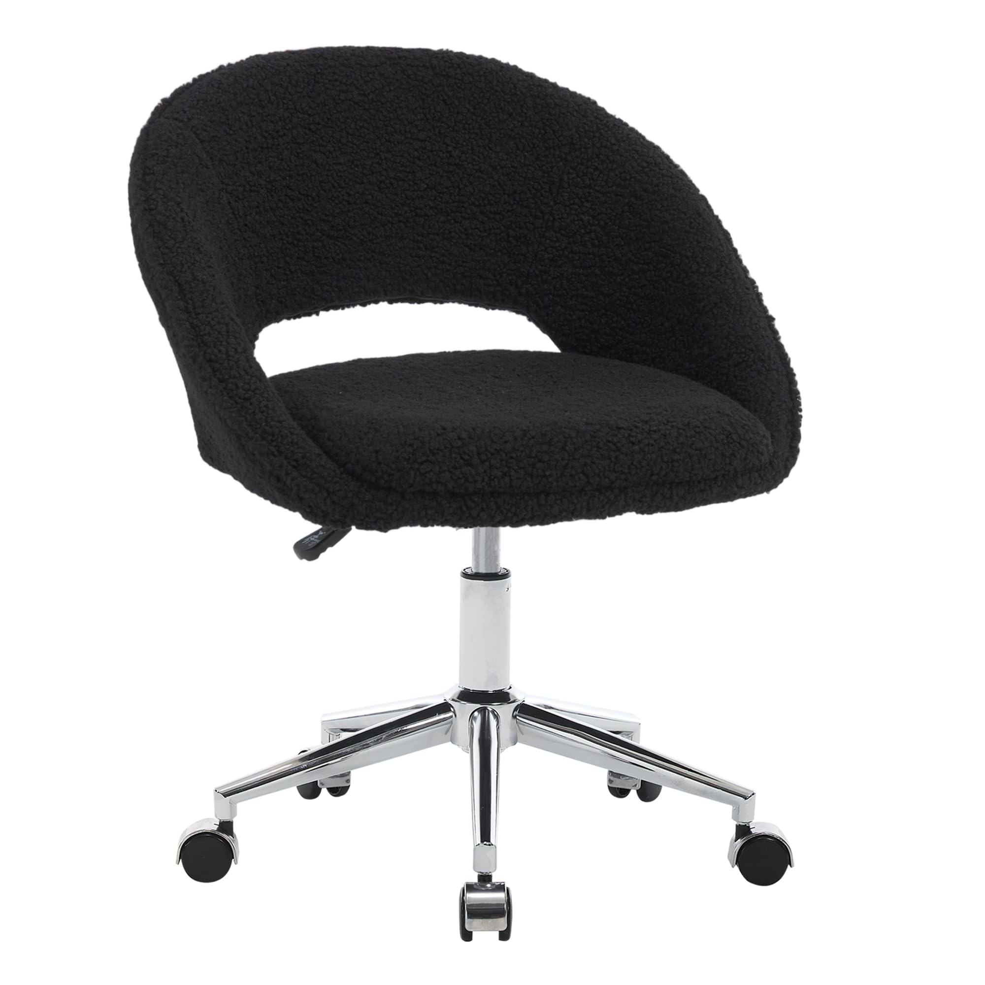 Fashionom Vanity Accent Chair, Modern Cute Desk Chairs with Wheels Adjustment Height Swivel Rolling Chair Upholstered Sherpa Gold Metal Base for