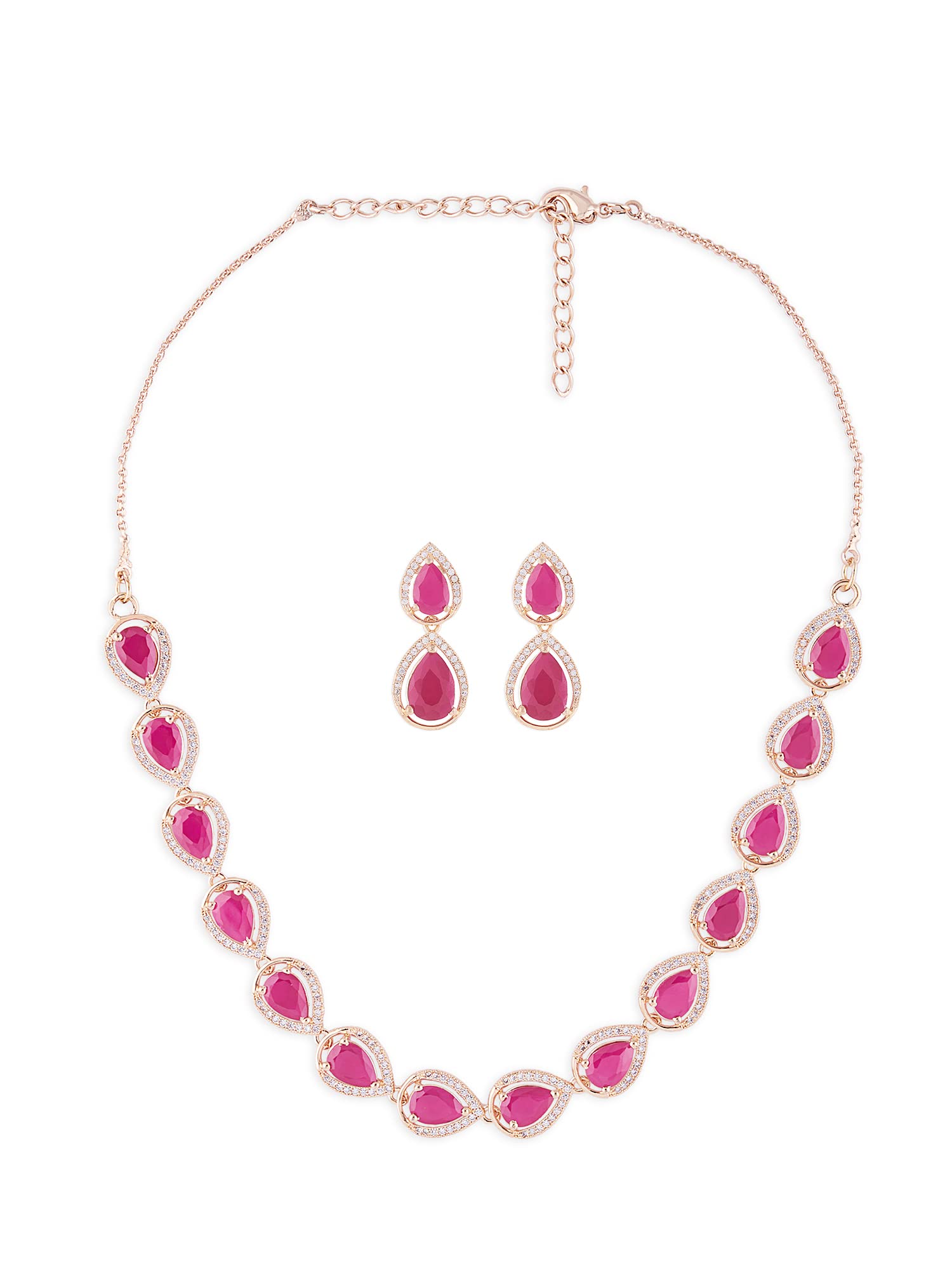 ZAVERI PEARLS Pink Cubic Zirconia TearDrop Brass Necklace & Earring Set For Women-ZPFK15301 (B0BRXLSRSY) Amazon Price History, Amazon Price Tracker