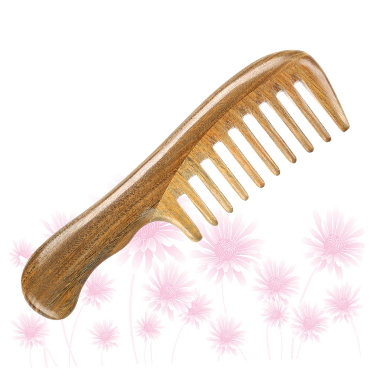 Peine de Sándalo de Dientes Anchos, Masajeador y Desenredante para Cabello Rizado y Grueso, Uso Diario en Casa