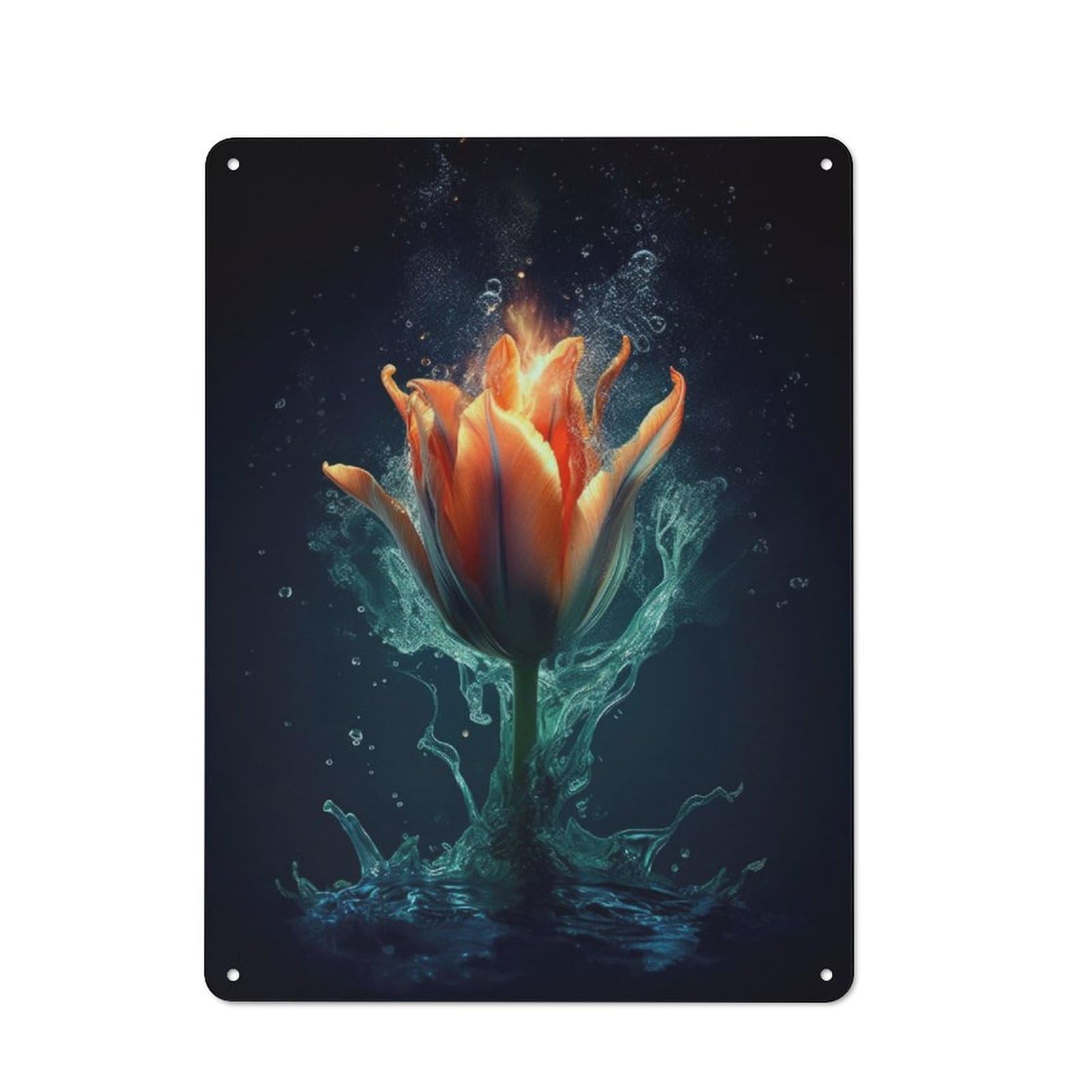 Junmoney Fire Tulip Rustic Metal Sign 40X30cm Featuring For Hallway Wall, For Collectors Decorating Hallways And Entrance Areas