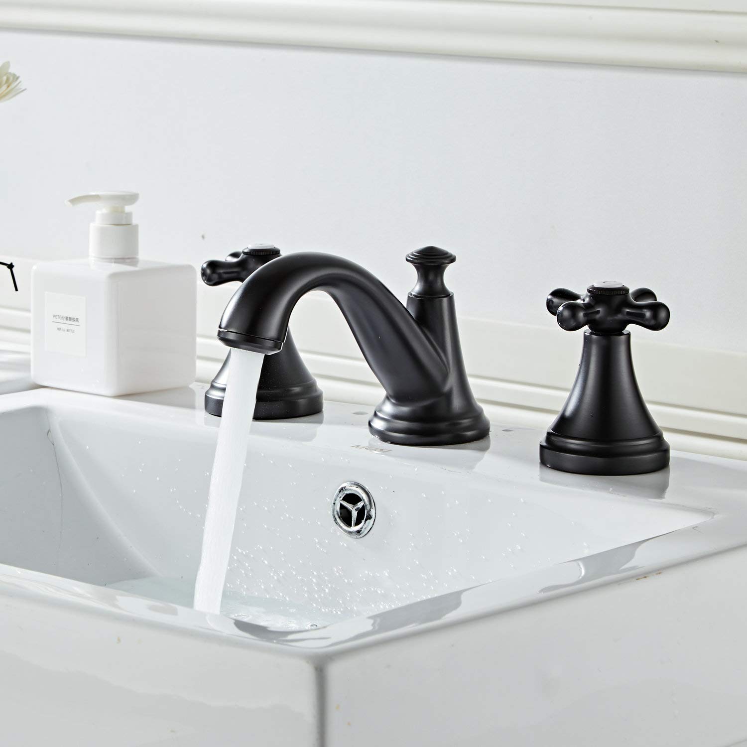 Rubinetto Bagno Lavabo Tre Fori Rubinetto Miscelatore, Nero Opaco