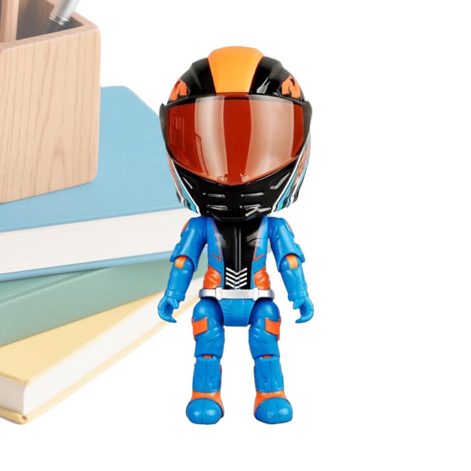 Foldable Helmet Figurine Toy, Hidden Motorcycle Rider Action Figure For Kid