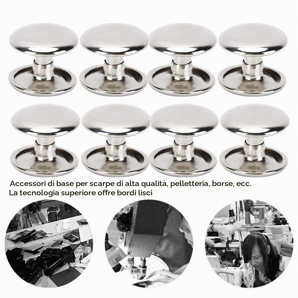 Set di 200 Rivetti Doppi in Metallo, 12x10mm, Argento, per Riparazioni in Pelle, Borse, Cinture, Scarpe, Cucito e Decorazione