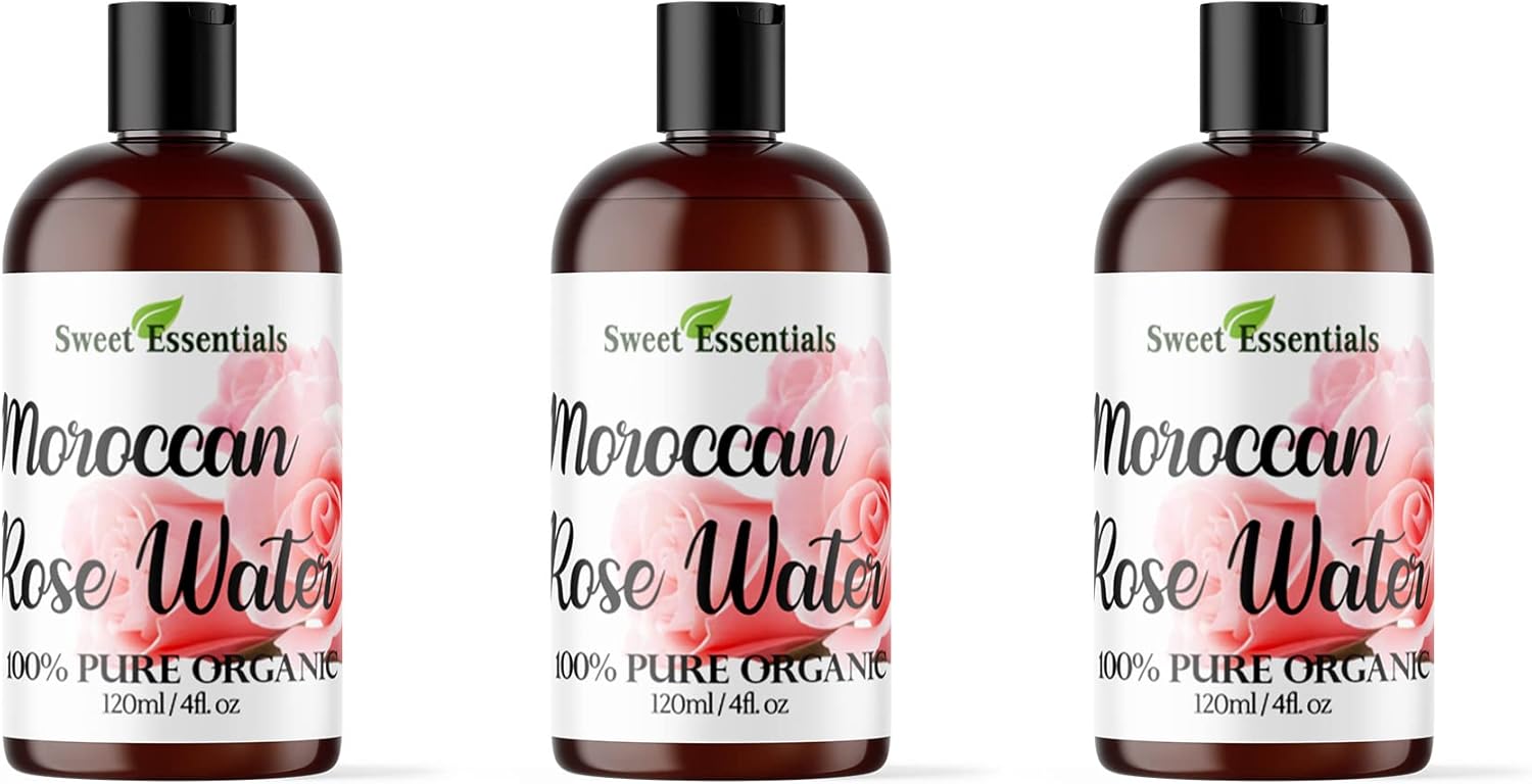PACK of 3 Premium Organic Moroccan Rose Water - 4oz - Imported From Morocco - 100% Pure (Food Grade) No Oils or Alcohol - Rich in Vitamin A & C Perfect for Hydrating & Rejuvenating Your Face & Neck