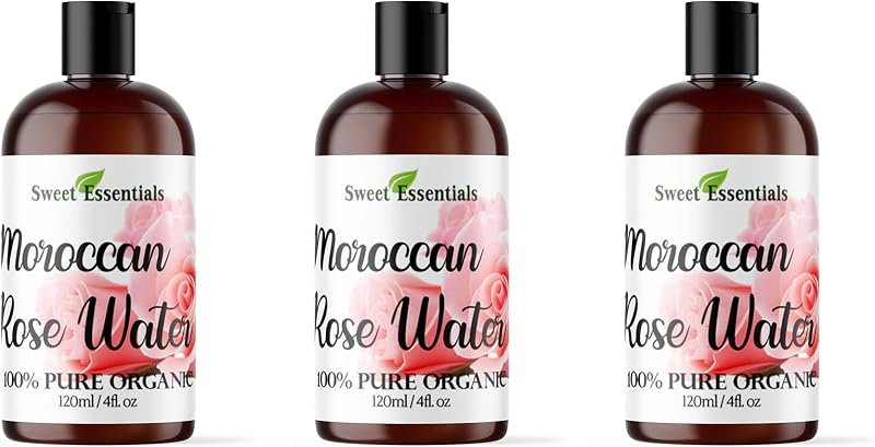 Água de rosas marroquina Sweet Essentials, Pacote com 3 frascos de 120 mL