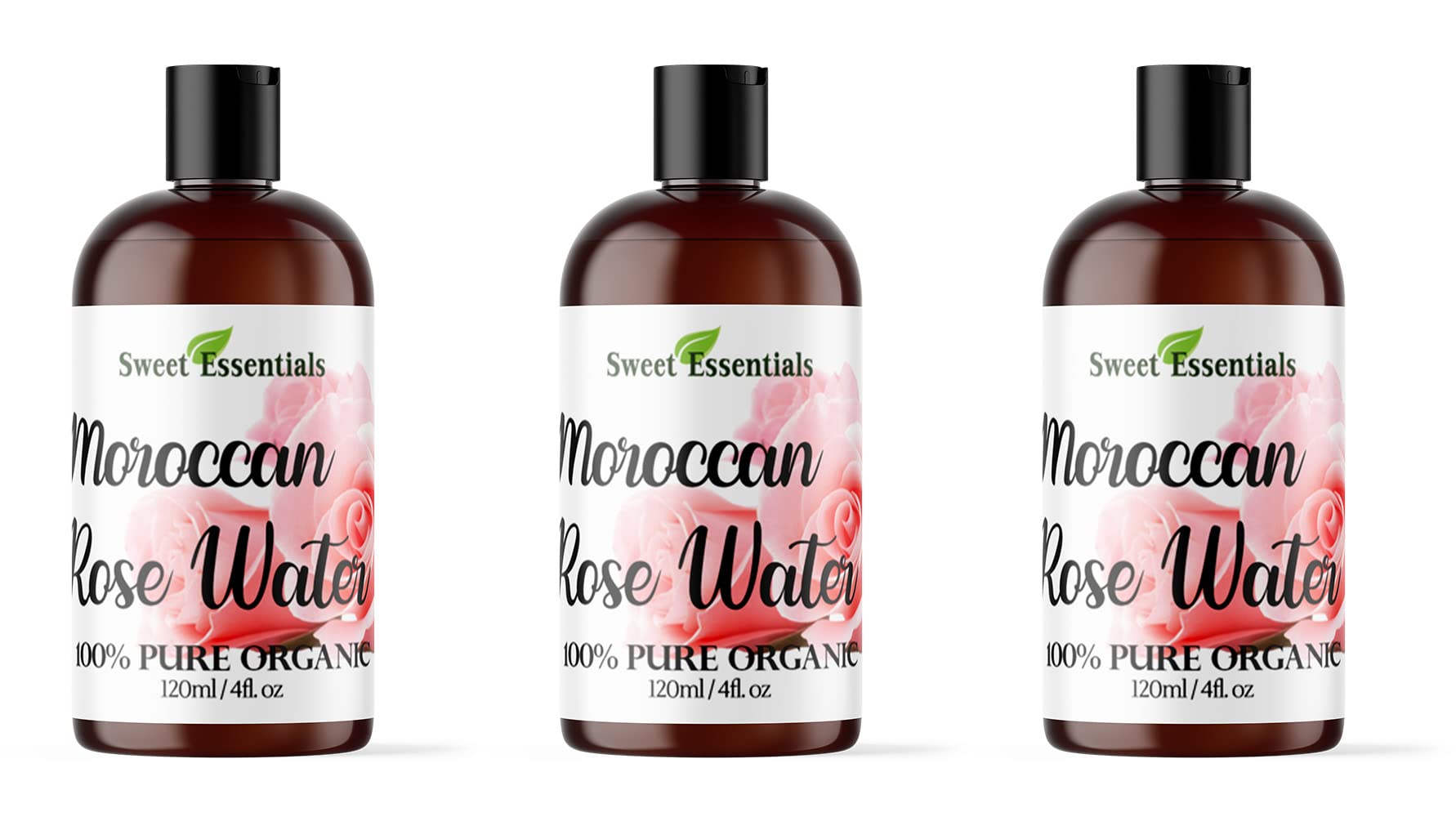 PACK of 3 Premium Organic Moroccan Rose Water - 4oz - Imported From Morocco - 100% Pure (Food Grade) No Oils or Alcohol - Rich in Vitamin A & C Perfect for Hydrating & Rejuvenating Your Face & Neck