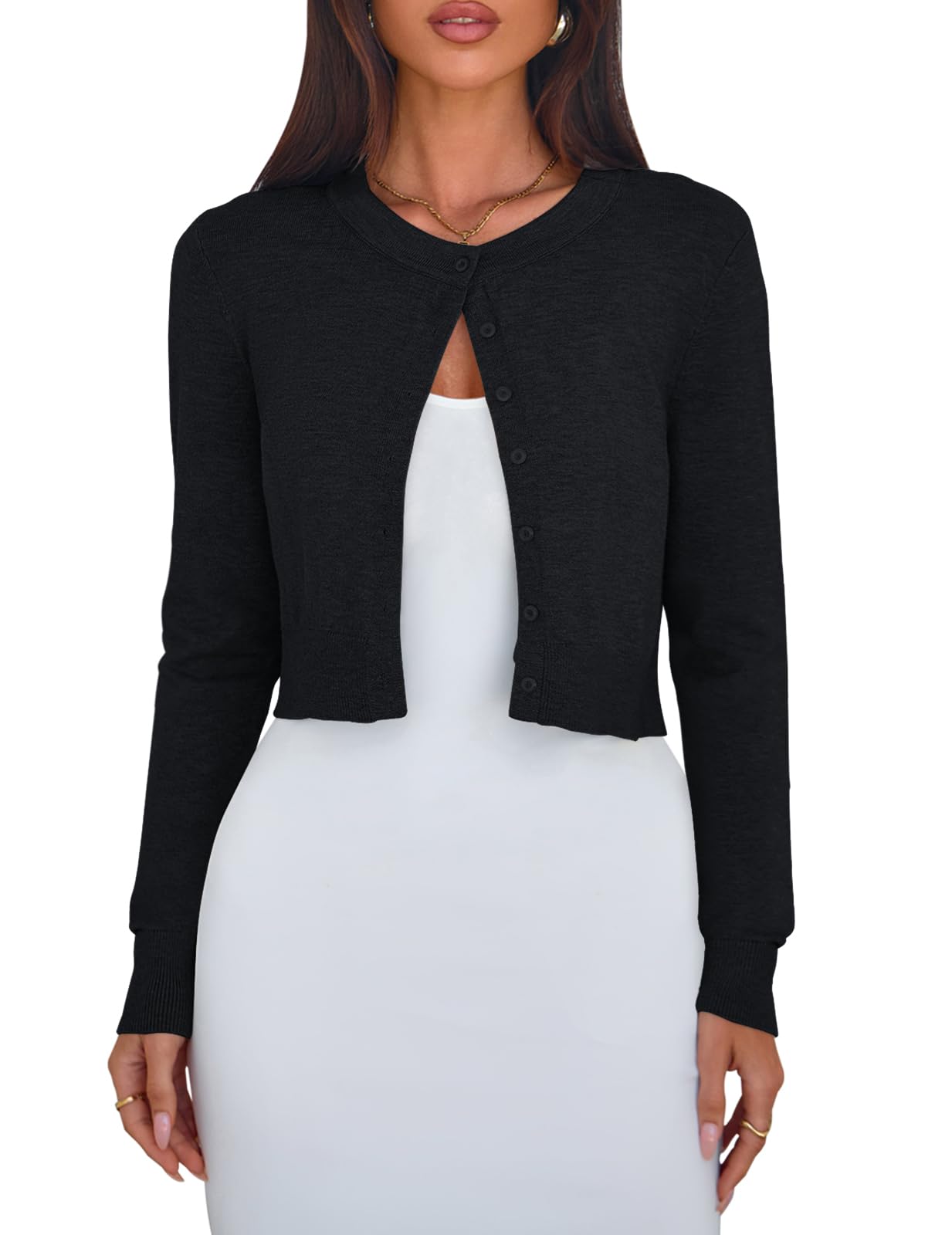 Halife Womens Cropped Cardigans Sweaters Crew Neck Button Down Open Front Bolero Shrugs for Dresses S-XL
