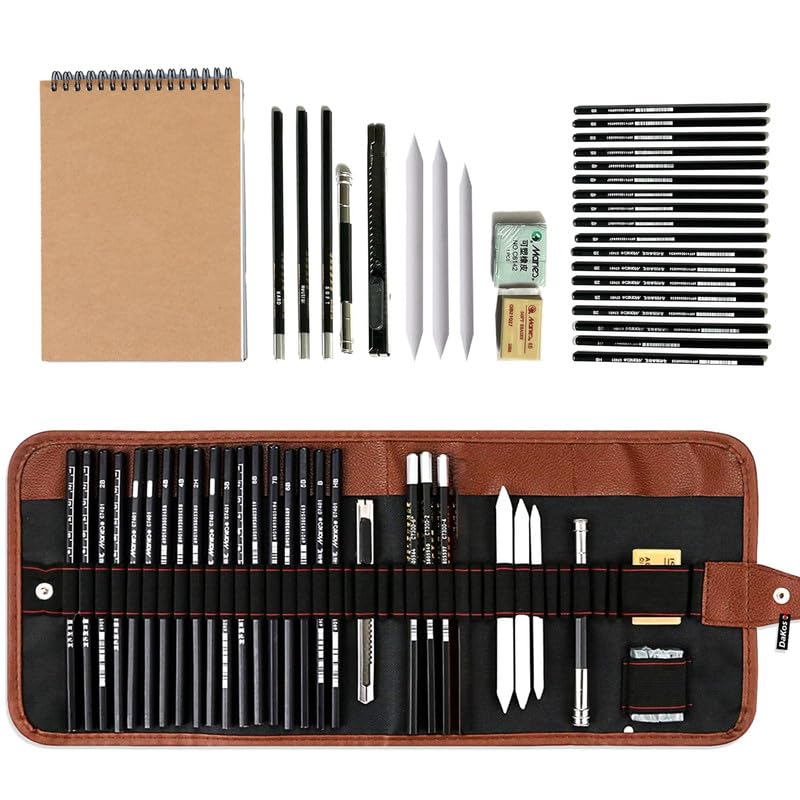 Image of DaKos Sketch Pencil Set - Drawing Pencil Set and Shading Pencil Set for Artists, with A5 Drawing Sketch Book, Perfect Sketching Kit of Charcoal Pencil and Shading Art (30 Pcs.)