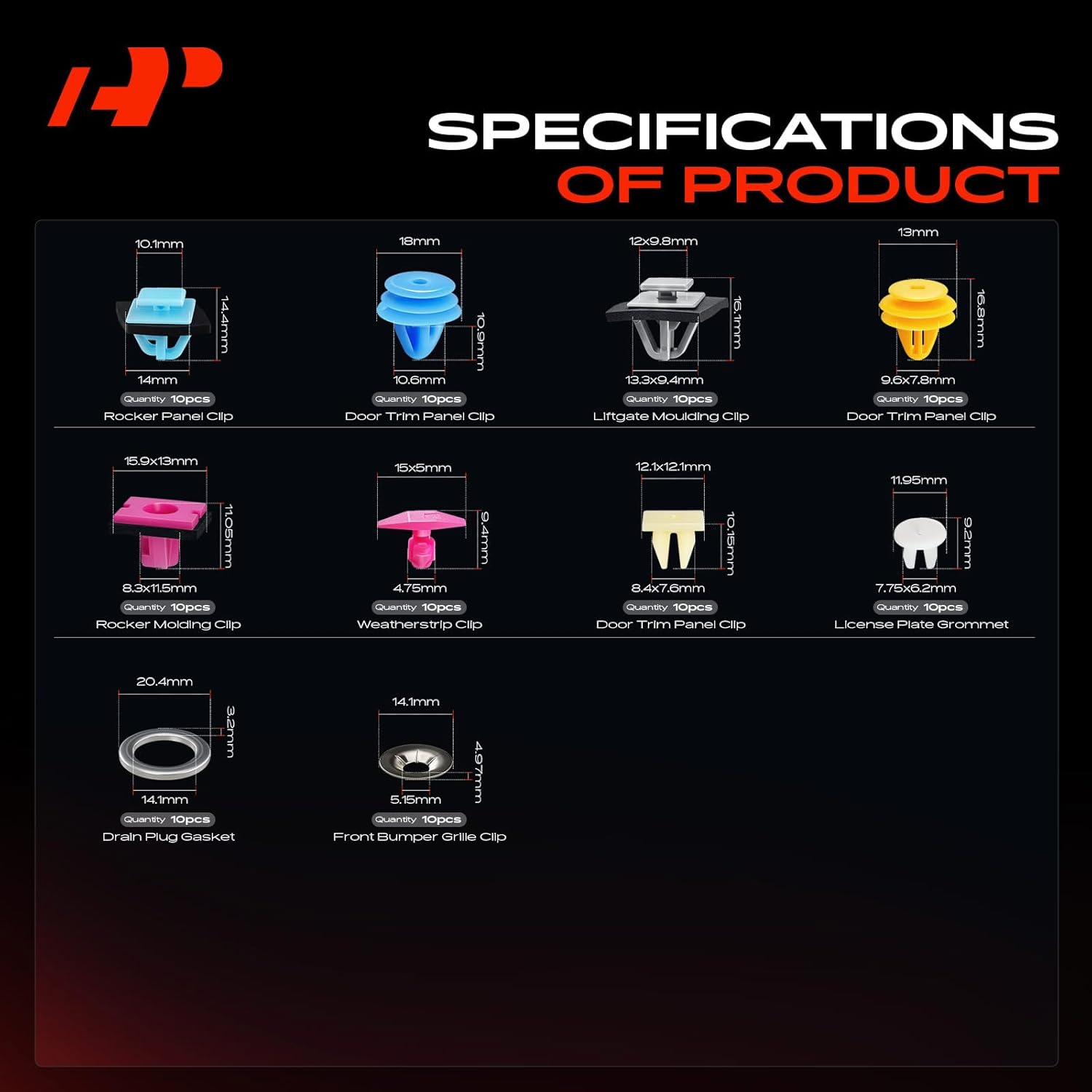 A-Premium 260-Pack (21-Type) Car Retainer Clip Kit Compatible with Hyundai Palisade 2020-2023 Fender Flare Rocker Trim Panel Auto Push Pin Plastic Rivet Fastener Replacement Set w/Removal Tool