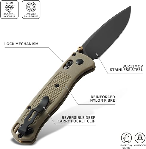 Miniatura 2 de Cuchillos plegables EDC para hombres, apertura manual de polea 7.4 hombres, hoja 8Cr13MoV, vástago de fibra de nailon reforzado, cuchillo plegable