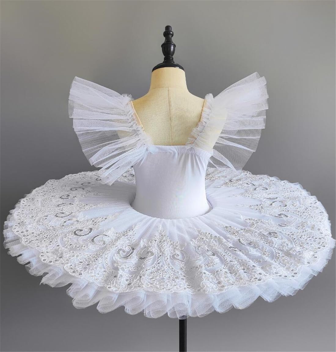 Tutú de Ballet Blanco para Niñas, Falda de Tul Bordada con Perlas Y Encaje, Disfraz de Bailarina para Fiesta de Lago de Los Cisnes, Atuendo de Baile (100)