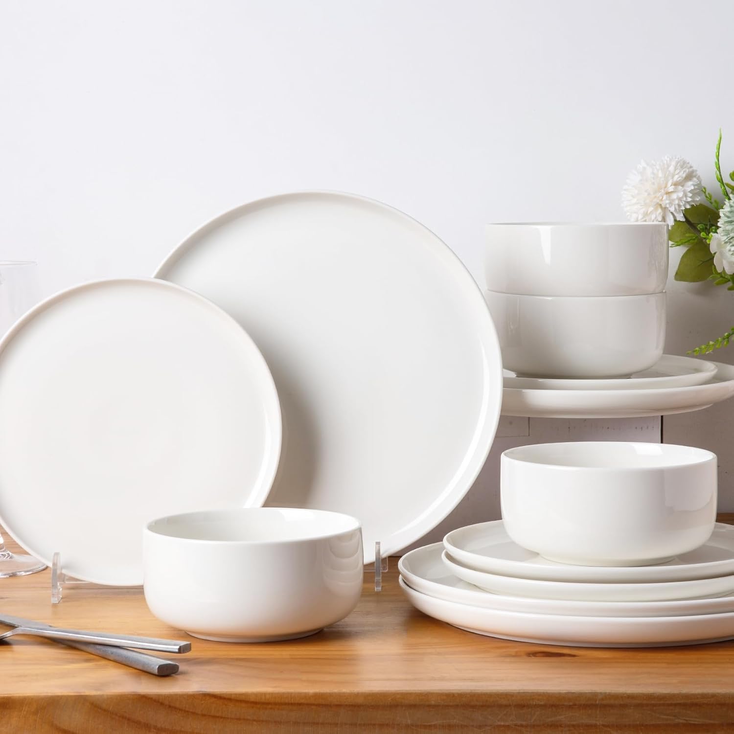 LeRatio Ceramic Dinnerware Sets of 4,Poreclain Plates and