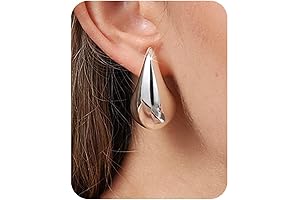 Large Silver Teardrop Earrings | Bold Chunky Hoop Drop Earrings