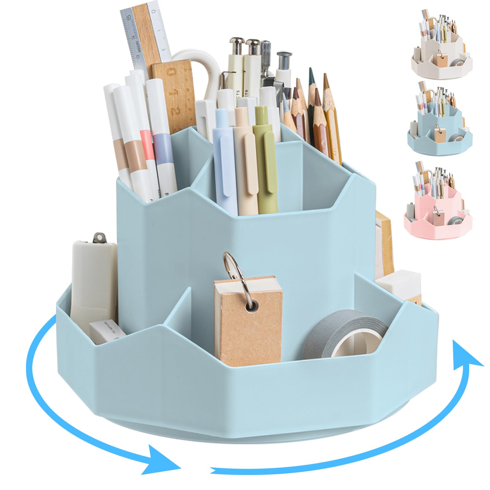 Ceysin Desk Organiser, 360 Degree Rotating Pen Pencil Holder with 9 Compartments