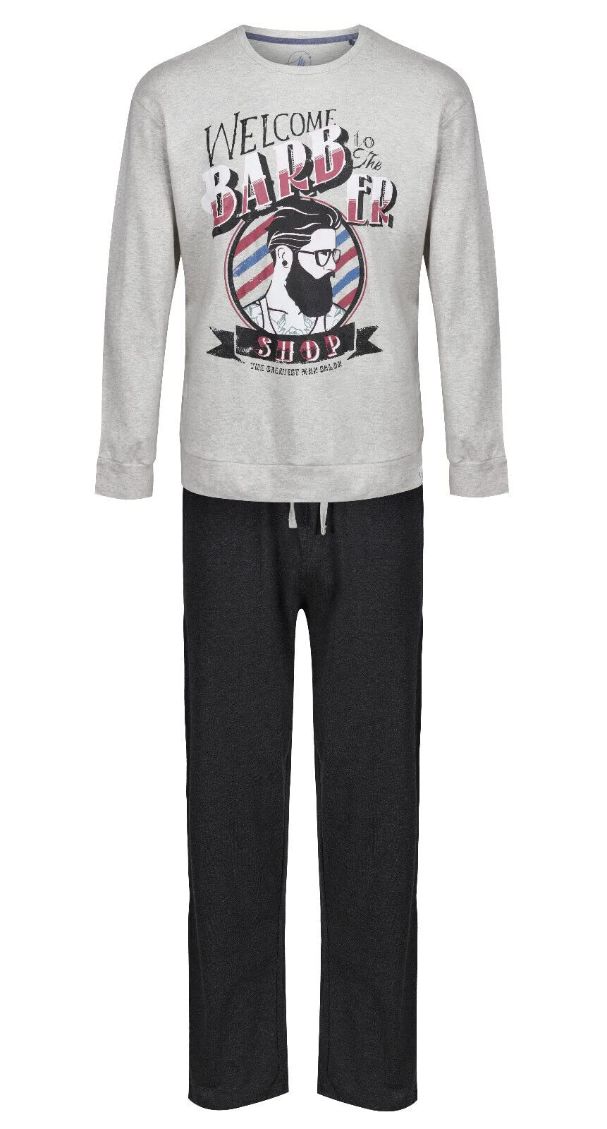 Label Cutters Men's Grey Pyjamas Barber Shop Long Sleeve Long Night Wear Set S M L Xl Xxl Xxxl (Barber Shop - Xl)