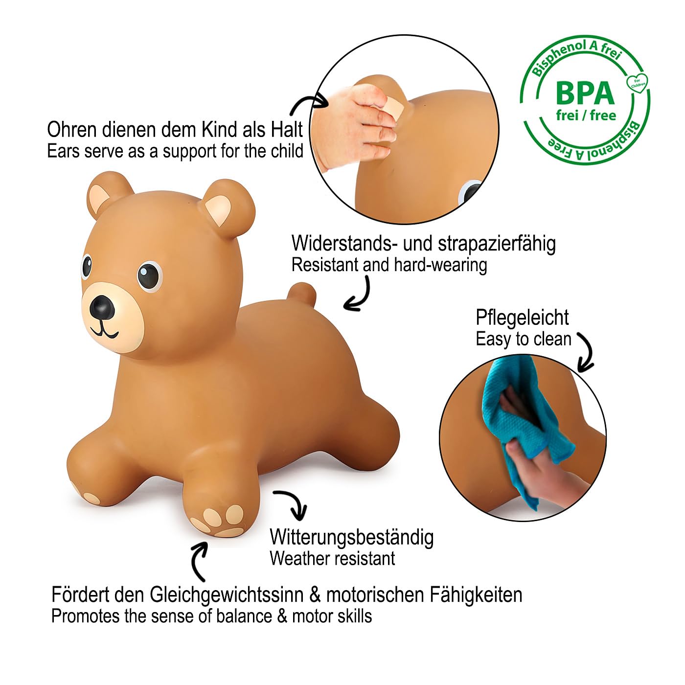 JAMARA HoppyDoo 466001 Ours Sauteur pour Enfants, Jouet Sauteur pour bébé, intérieur/extérieur, Cadeau pour Enfants, Jouet de Jardin, Rebond, Facile d'entretien, sans BPA, avec Pompe