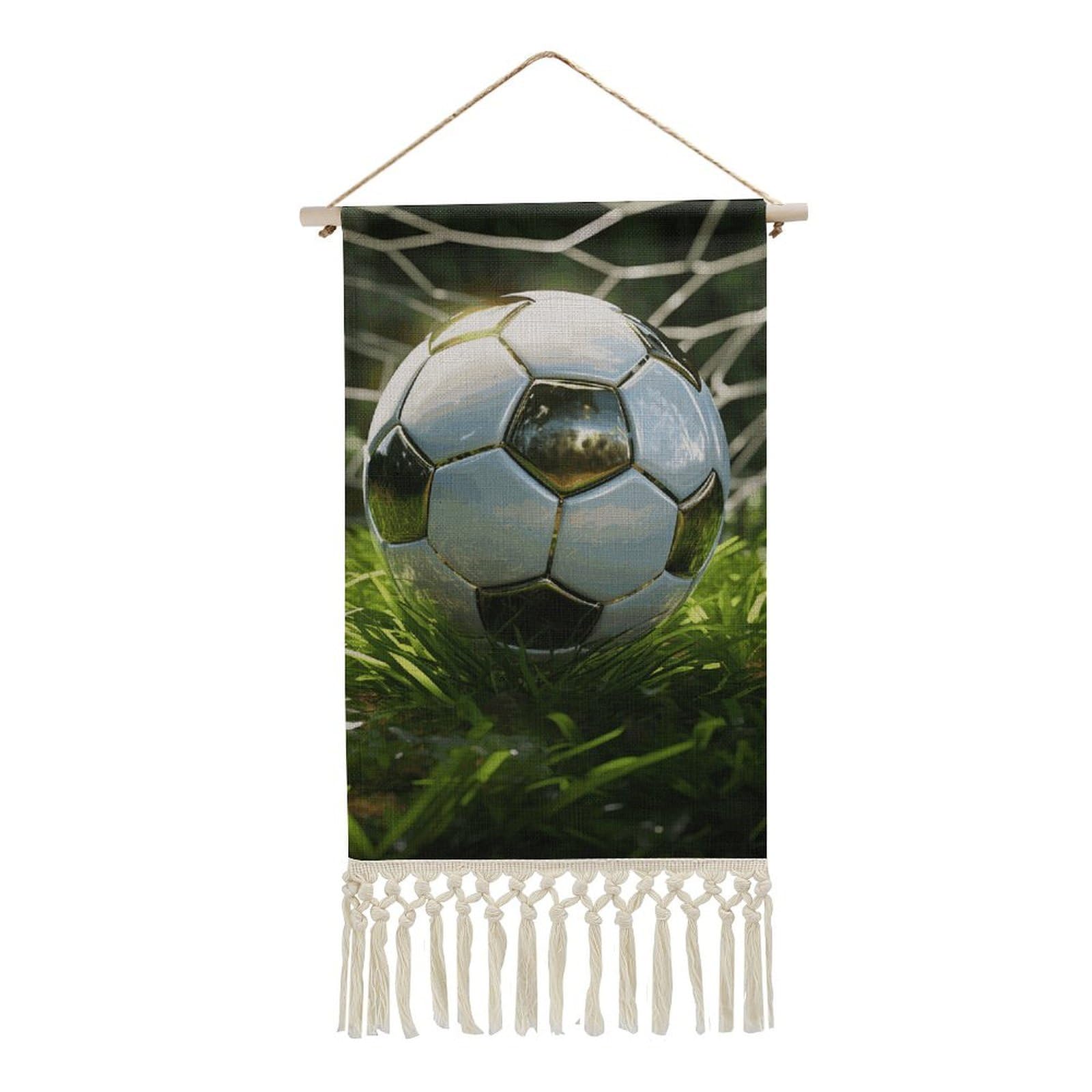 BTCOWZRV Cotton And Linen Hanging Poster with Tassels, Green Grass Soccer Wall Hanging Tapestry Vintage Wall Art Painting Modern Artwork Decoration for Home Decor Ready to Hang 10x19.6 in