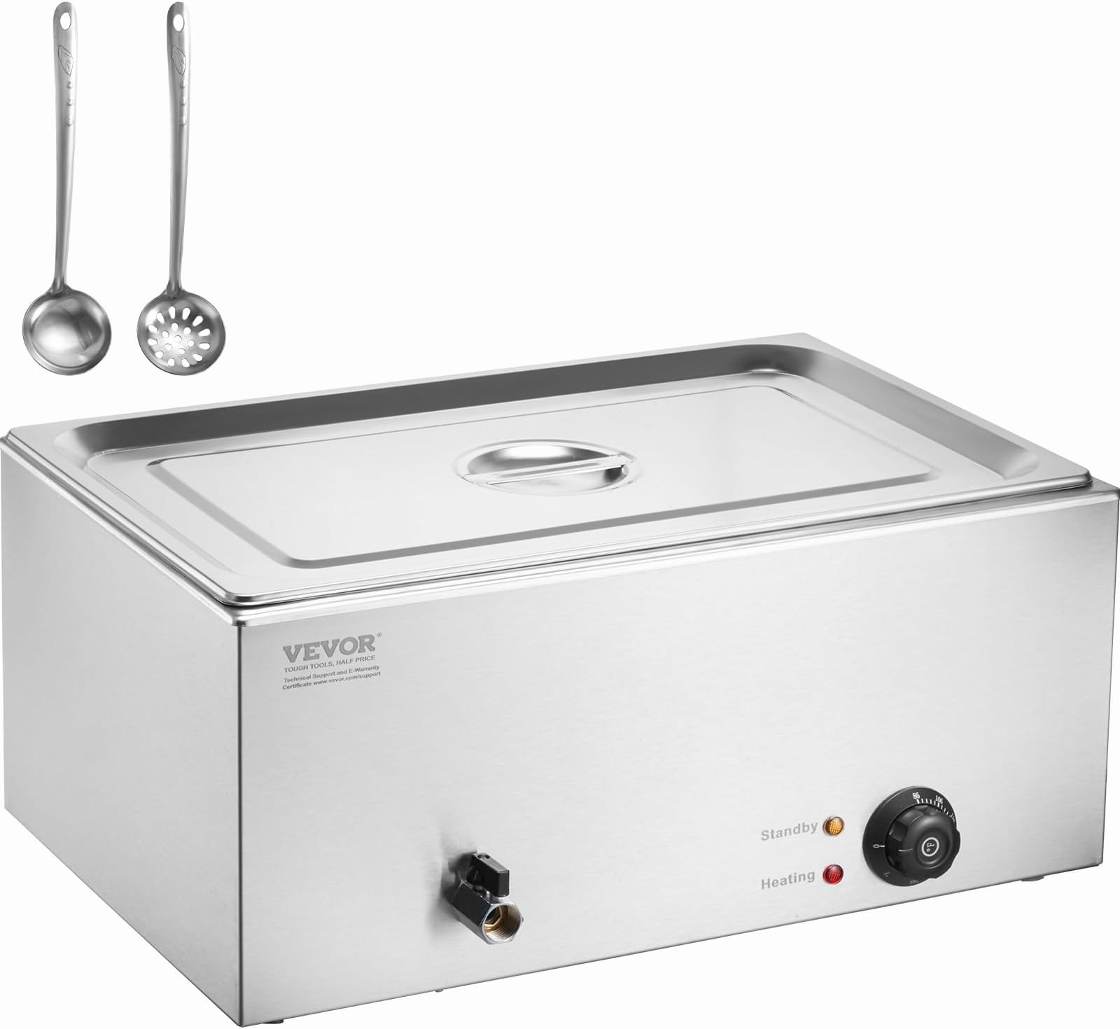 VEVOR Commercial Food Warmer, 1 Pan 24QT Electric Steam Table, 1200W Professional Countertop Stainless Steel Buffet Bain Marie with 86-185°F Temp Control for Catering and Restaurants, Silver