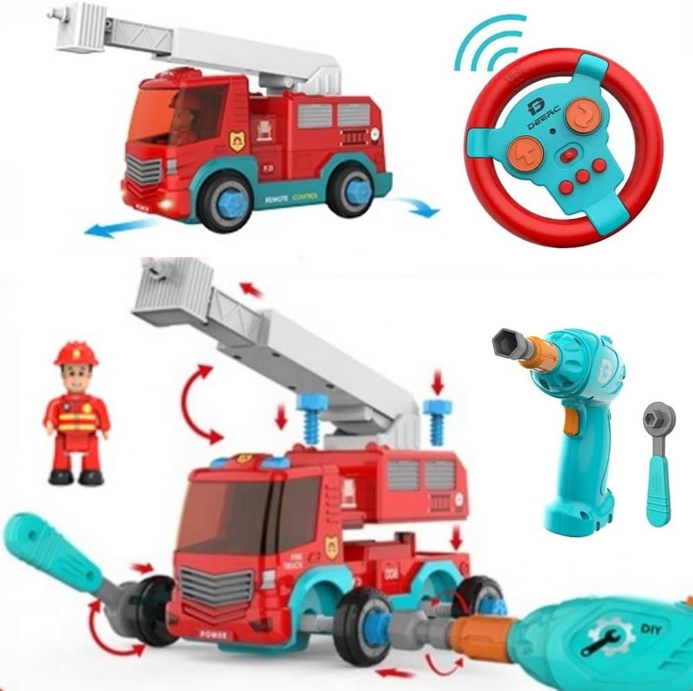 Smiim 車おもちゃ ラジコン 大工さん ごっこ 組み立ておもちゃ 消防車 Diy 車セット 男の子 子供玩具 知育 女の子 サウンドポンプ消防車 子供向け ごっこ遊び 子供玩具 音と光と手遊びいっぱい Faz Co Zm