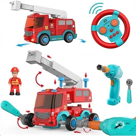 Amazon Smiim 車おもちゃ ラジコン 大工さん ごっこ 組み立ておもちゃ 消防車 Diy 車セット 男の子 子供玩具 知育 女の子 サウンドポンプ消防車 子供向け ごっこ遊び 子供玩具 音と光と手遊びいっぱい 大工さん おもちゃ