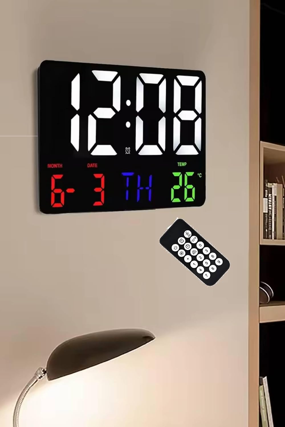 Dijital Duvar Saati HD LED Ekran Tarih Gün Sıcaklık Alarm USB Dekoratif 25X16Cm(pilsiz)