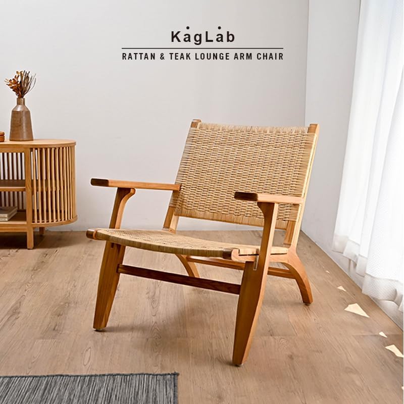 ラタン×チーク材(ワックス仕上げ) ラウンジチェア【アーム付き】 ETC230WX