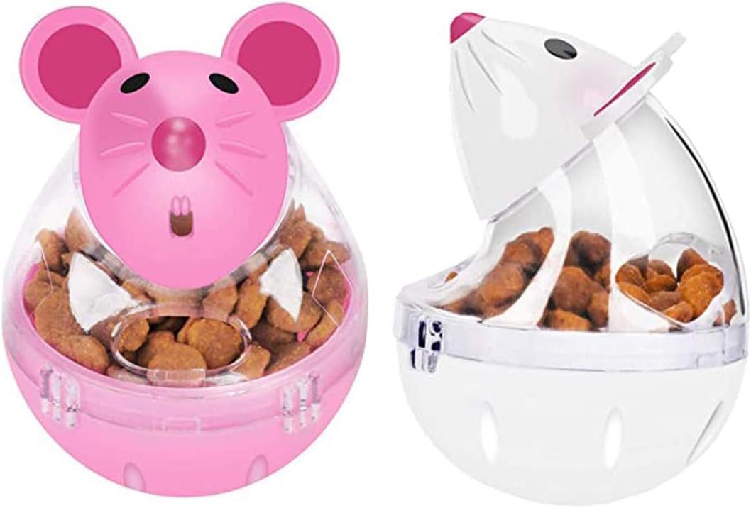 2 Pcs Cat Treat Toy Puzzle Feeder, Cat Treat Dispenser Treat Ball Slow Feeder Ball for Interactive IQ Treat Training Toy