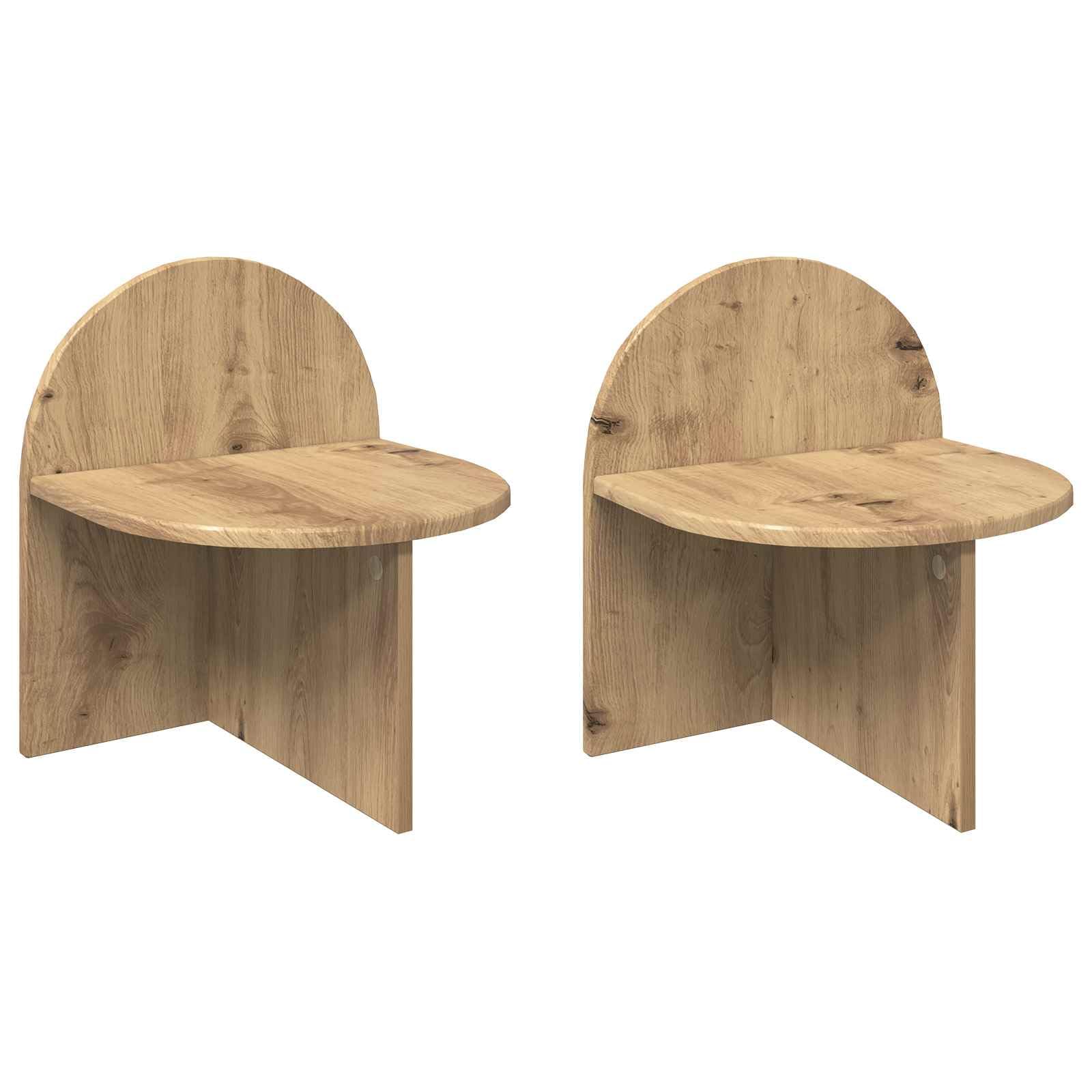Comodino 2 pcs Rovere Artigianale 40 x 35, 5 x 45, 5 cm, Tavolino da Notte Moderno con Piano Rotondo, Comodino Sospeso o a Terra, Mobiletto Letto Compatto per Camera da Letto, Arredo Legno Caldo
