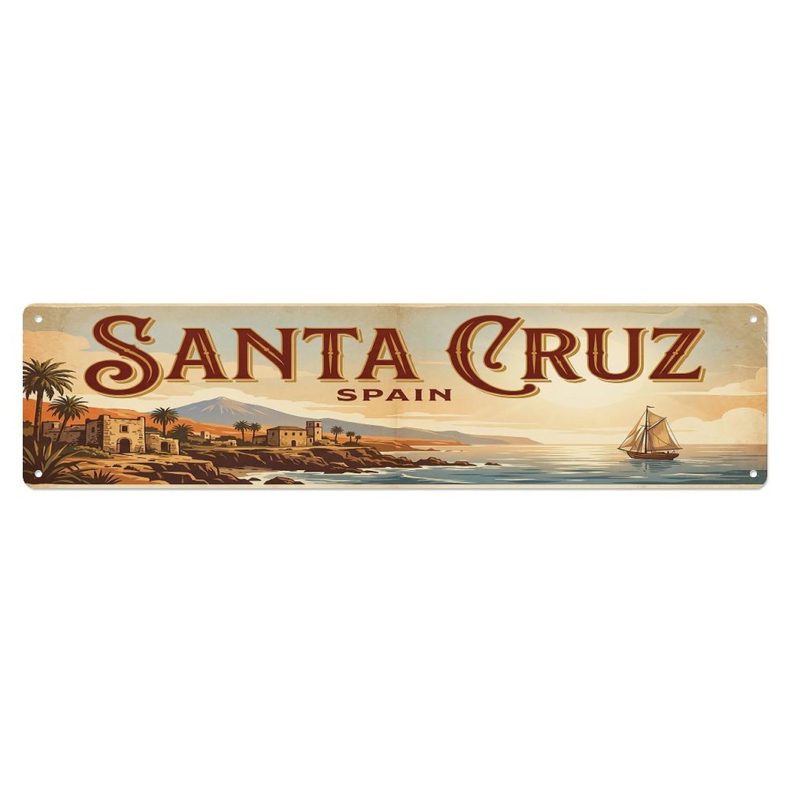 Vintage Travel Spain Santa Cruz Metal Tin Sign