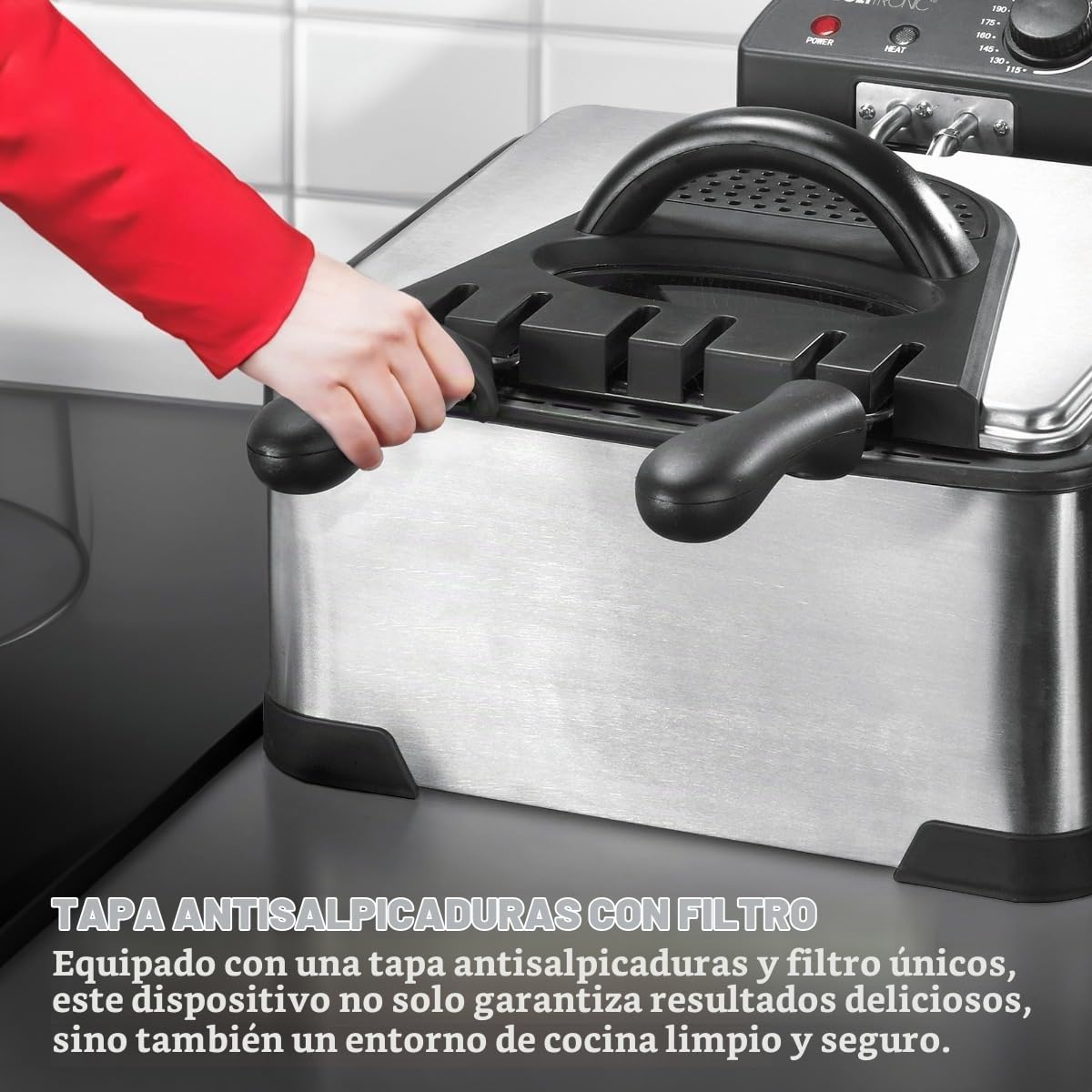 Clatronic® Freidora de doble zona fría para fritura rápida | freidora con grasa | freidora incl. 3 cestas de fritura | carcasa de acero inoxidable | freidora con 4 litros de capacidad y 2000W |FR 3195