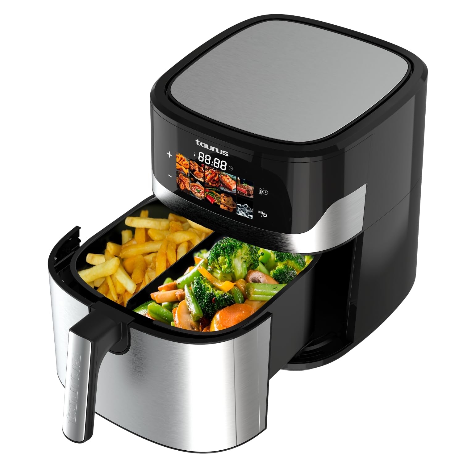 Taurus – Freidora sin Aceite Air Fryer Digital 7S Wall HD, 6,5L, 8 programas, Cocción Uniforme, Pantalla HD, Accesorio Wall, Temperatura Ajustable, Libre BPA y PFOA, Mango frío al Tacto.