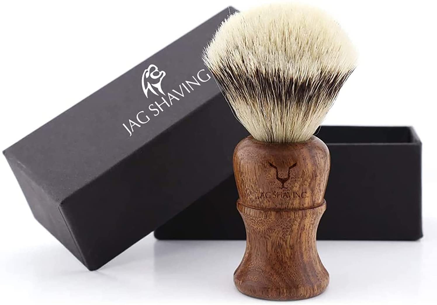 Jag Shaving Zestaw do golenia – zrównoważony 4-częściowy zestaw do golenia z drewna – pędzel do golenia z włosia borsuka – podwójne ostrza do golenia – stojak do golenia – skórzany pokrowiec do