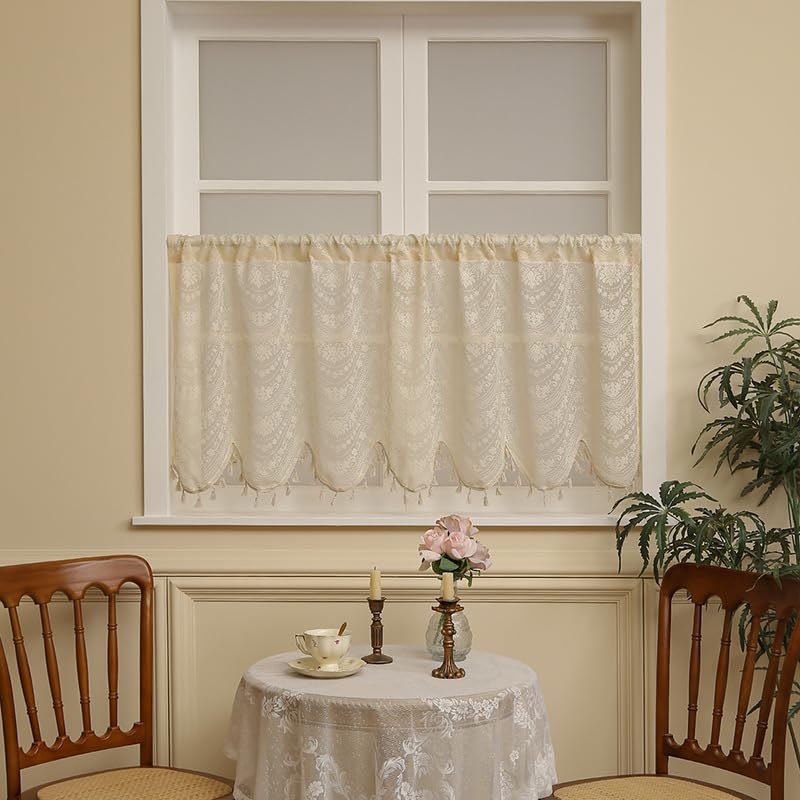 Cortinas de media ventana color beige de 150x60 pulgadas para decoración de comedor 2
