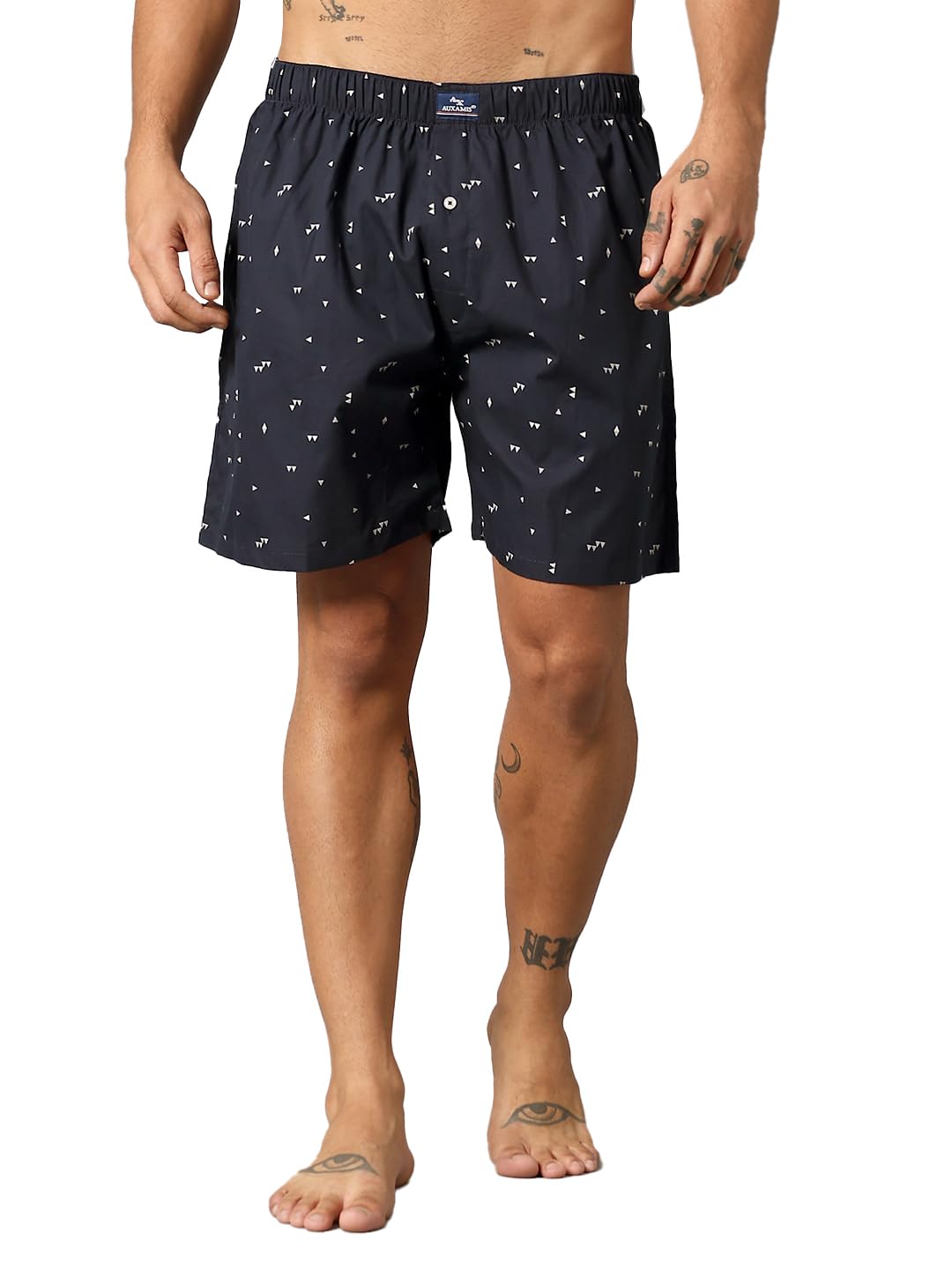 Mens Printed Cotton Woven Boxer Shorts-AJB-03-NAVY-image-2