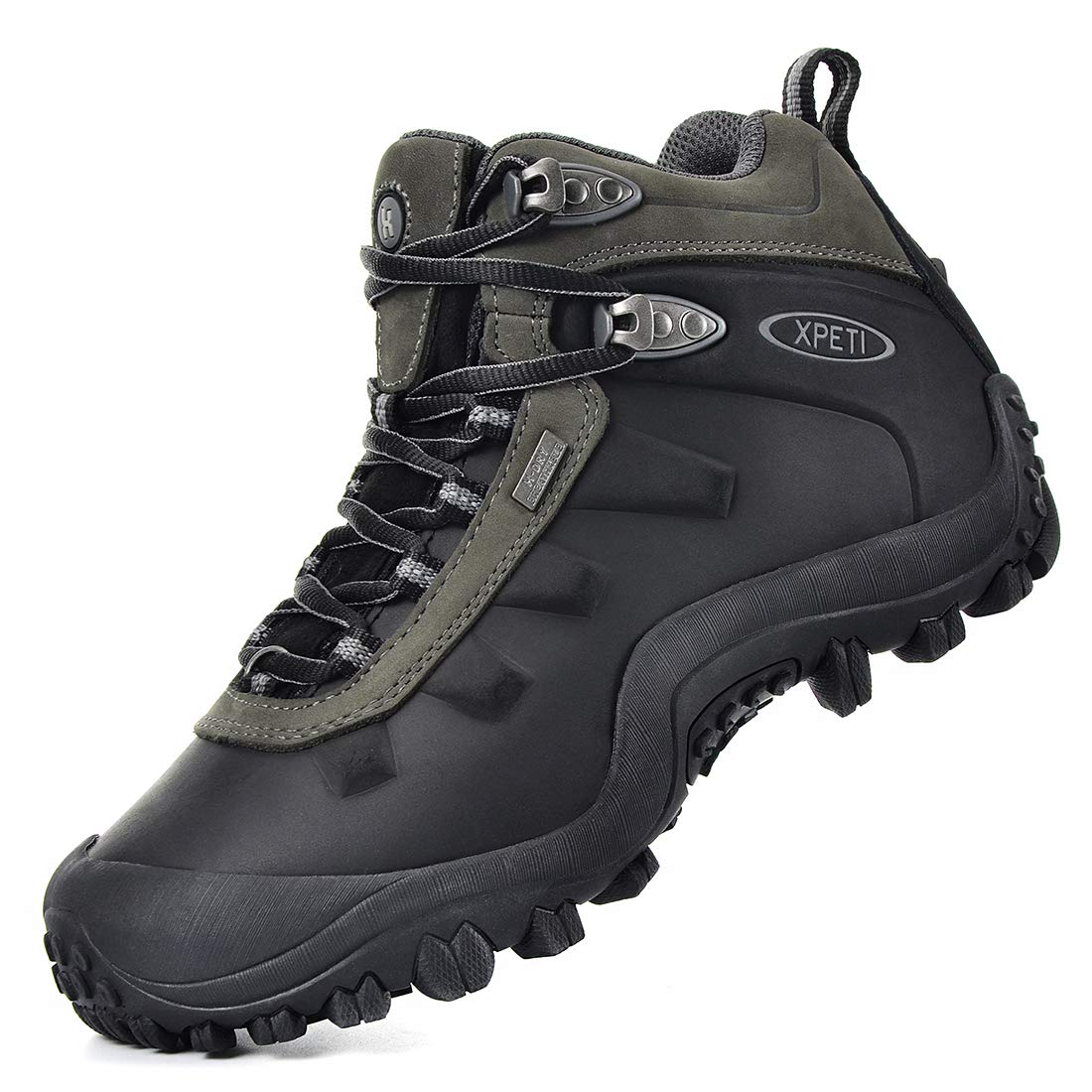 XPETI Hiking Boots Men Waterproof Sneakers Boot Non Slip Trekking Trails Boots Black/Grey 8.5
