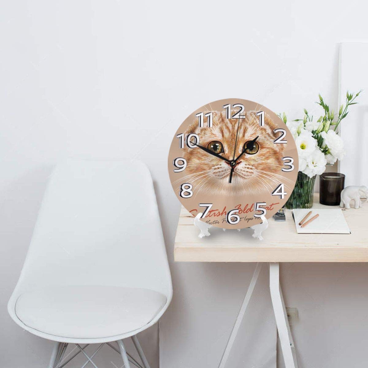 リアル】壁掛け ペット時計 かわいい スコティッシュ・フォールド