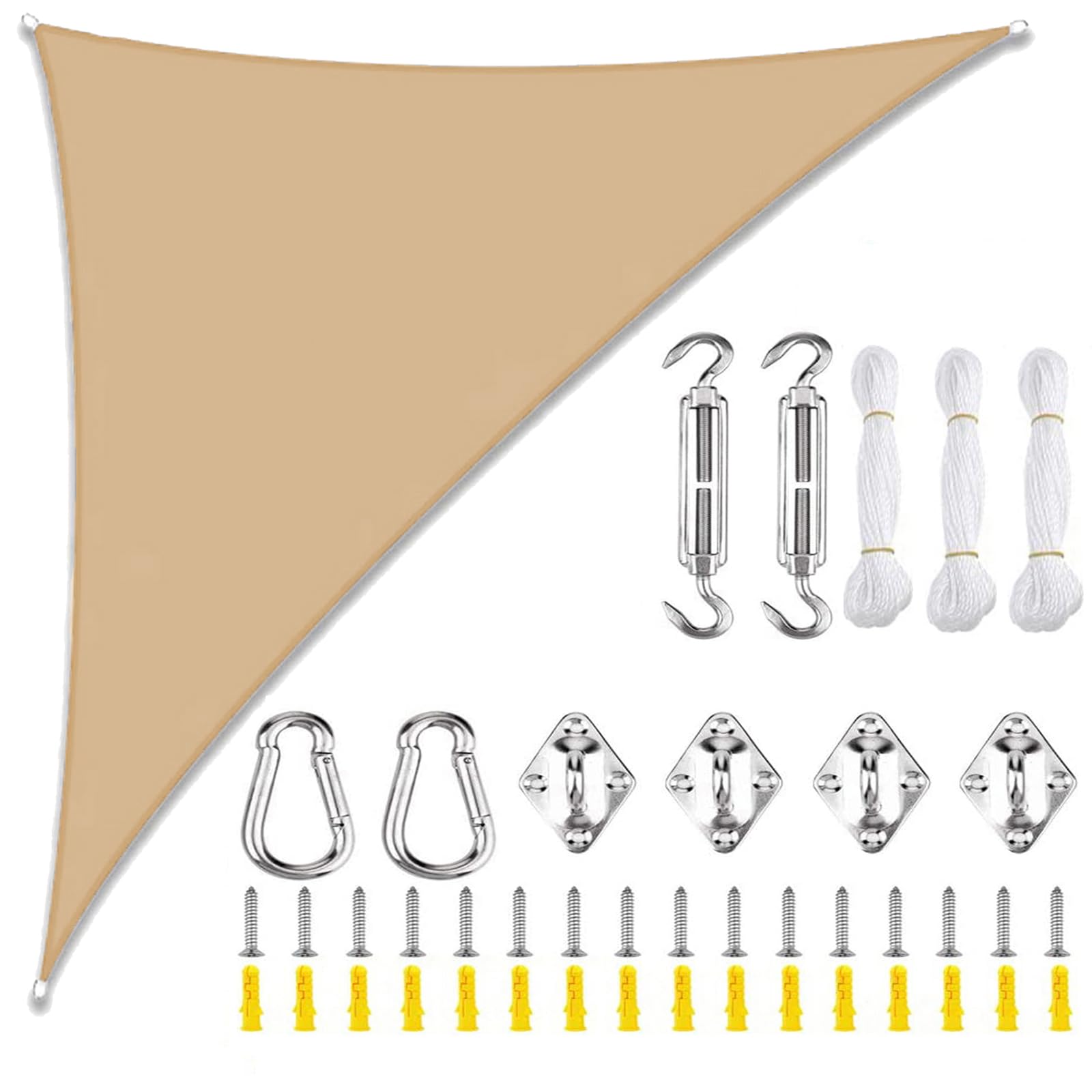Sun Shade Sail Triangle Waterproof, Sunscreen Awning Canopy with Rope Fixing Kits, Triangle Patio Sail Pergola for Outdoor Garden Patio Party Backyard Yard Camping-Sand yellow||5x5x7.1M โ image 1