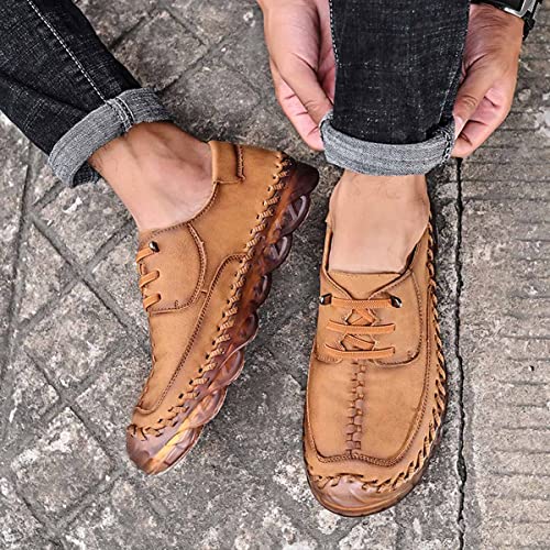 MSYINGL Men’s Leather Casual Slip On Loafers,Handmade Stitching Lace Up Walking Shoes Driving Shoes3