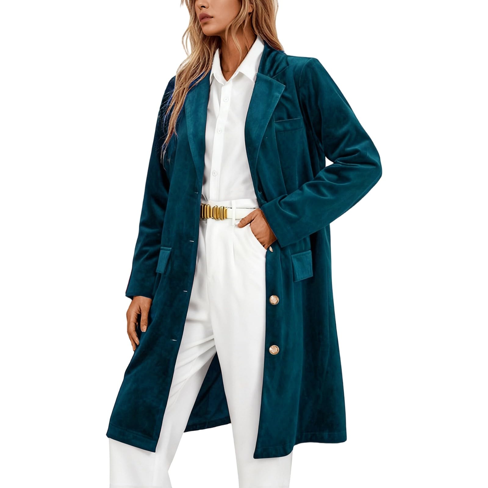 2026 Elegante gabardina de terciopelo de manga larga, solapa con muescas y solapas largas, chaqueta casual de ajuste holgado, ropa exterior cómoda y elegante para el uso diario