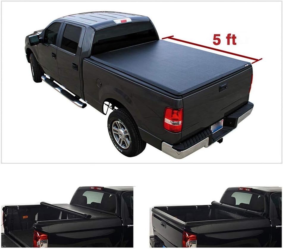 Riseking 5ft Fleetside Bed Truck Bed Compatible with 2016-2021 Tacoma Pickup Qty(1) Truck Bed Blk Vinyl Clamp-on Soft Lock & Roll-up top Mount Tonneau Cover Assembly with Rails+Hardware