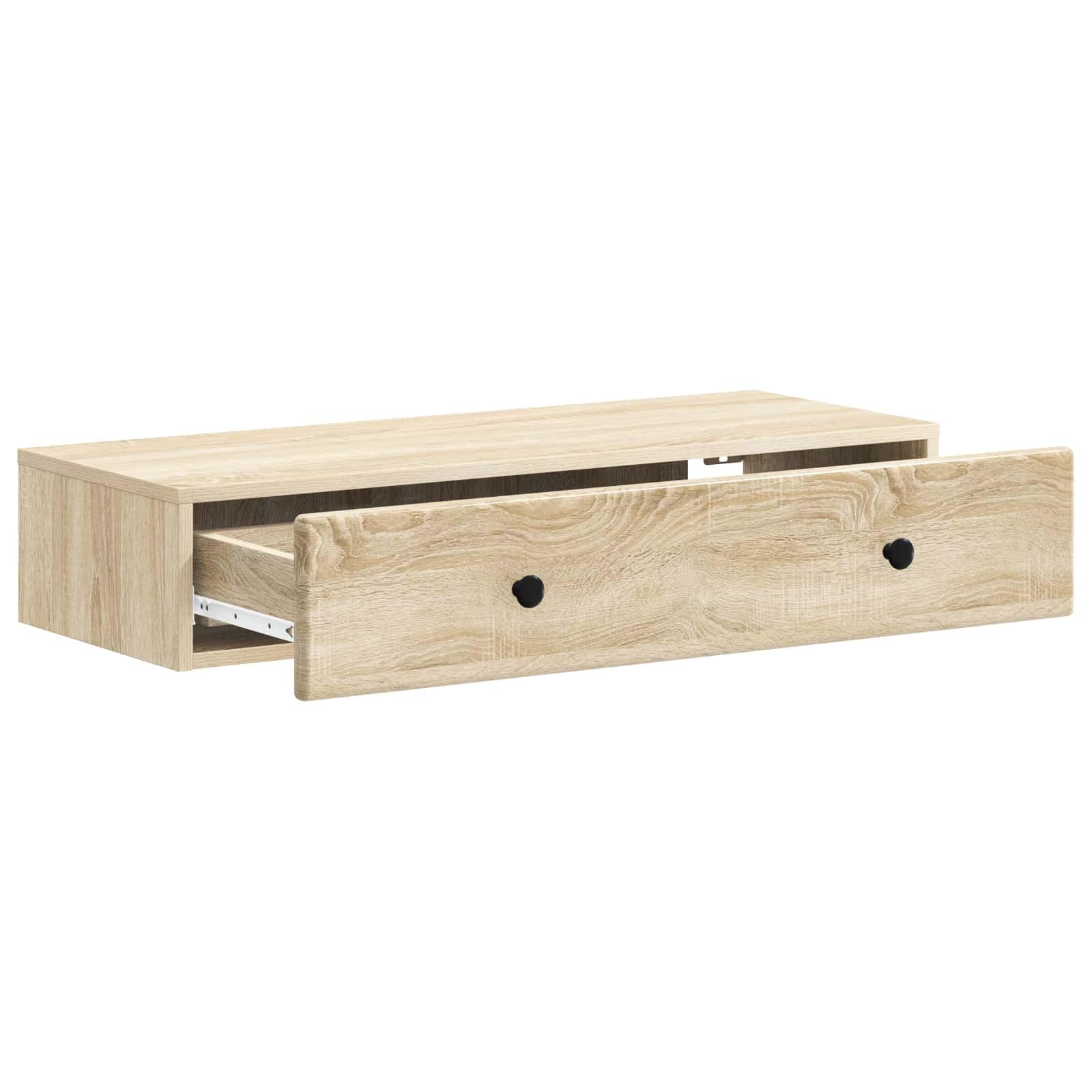 Tavolino a Parete Rovere Sonoma 87,5 x 34,5 x 17 cm con Cassetto