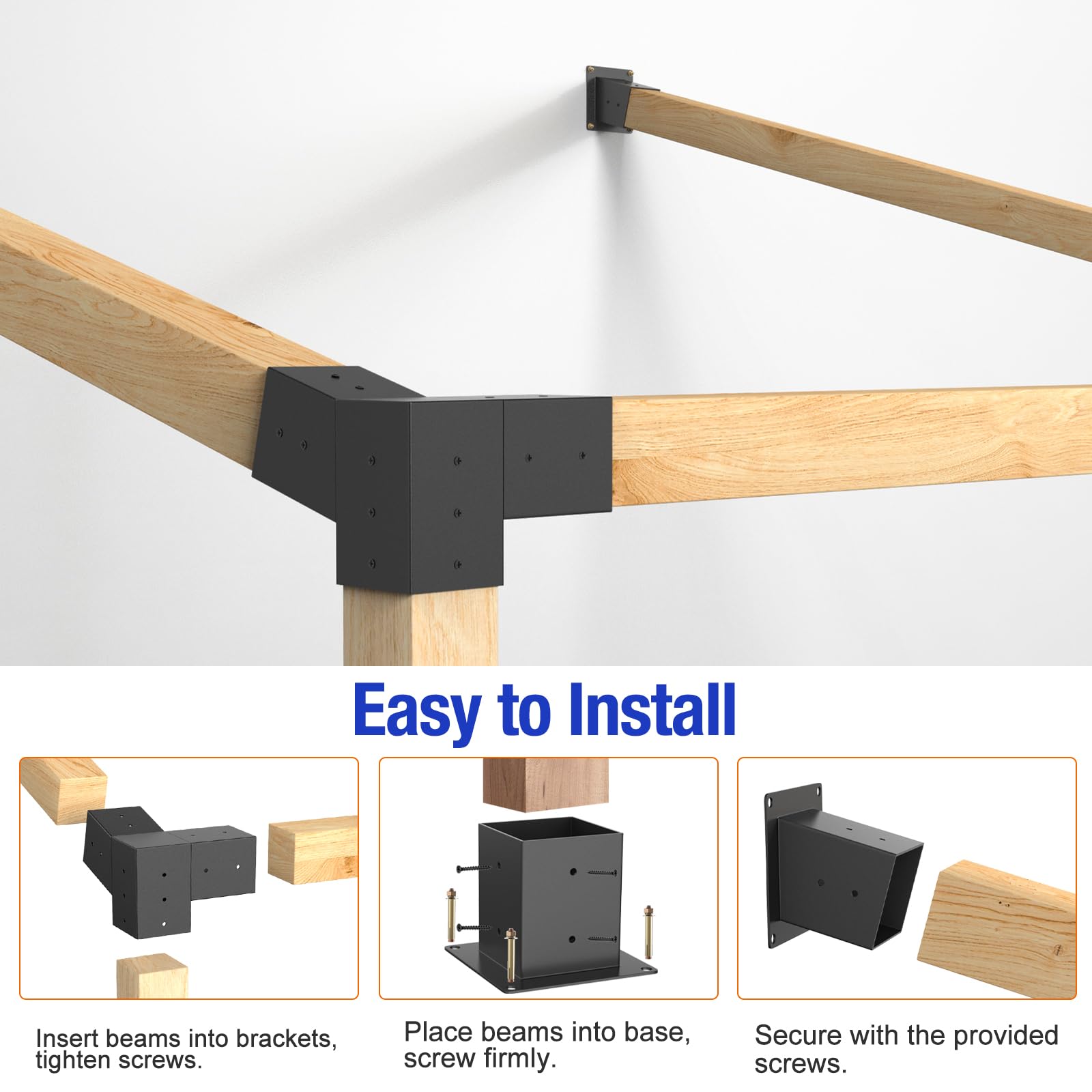 Staffe per pergola con tetto inclinato a 15°, kit di estensione per montaggio a parete per pergola a 3 vie, staffa angolare da 4''x4'' per base in legno, staffa ad angolo per gazebi, pergole