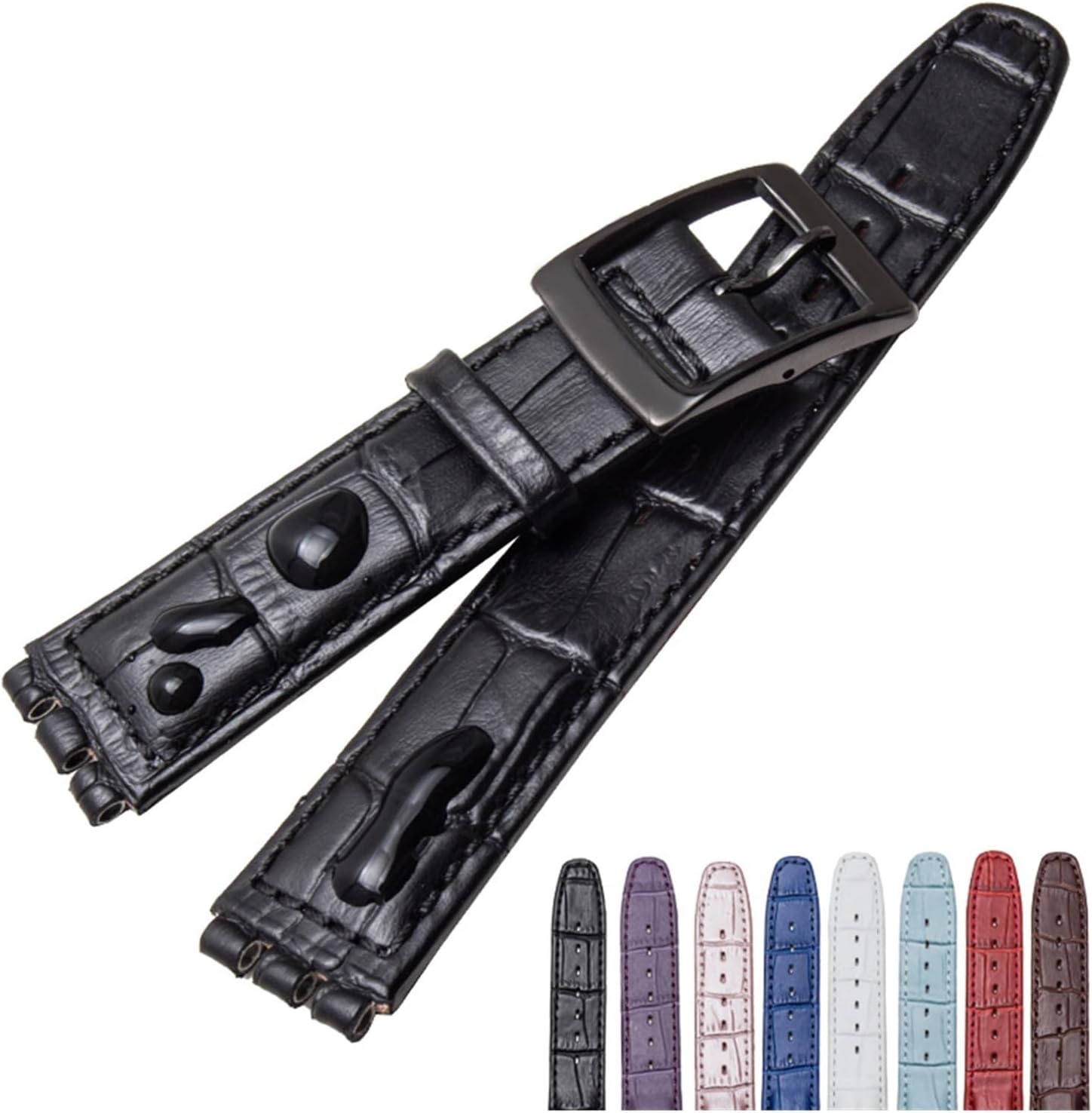 XILILHC Genuine Leather Bracelet Compatible With Swatch Watch Band 17mm 19mm Wrist Strap Blue Red Black Watchbands